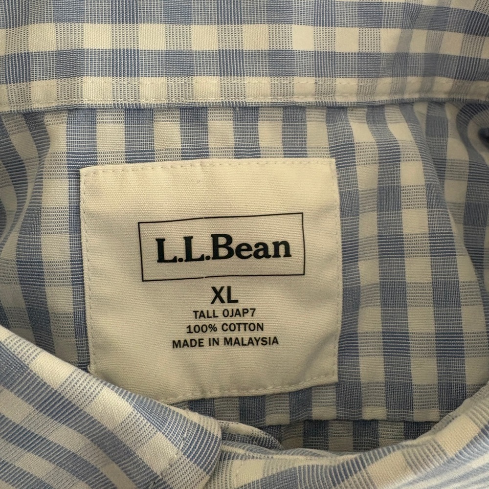 L.L.Bean Blue Plaid Button Front Short Sleeve Shirt - Picture 7 of 10